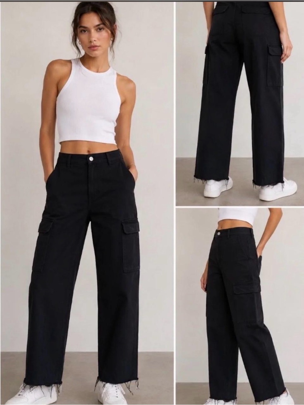 Zara Black Wide-Leg Cargo Pants